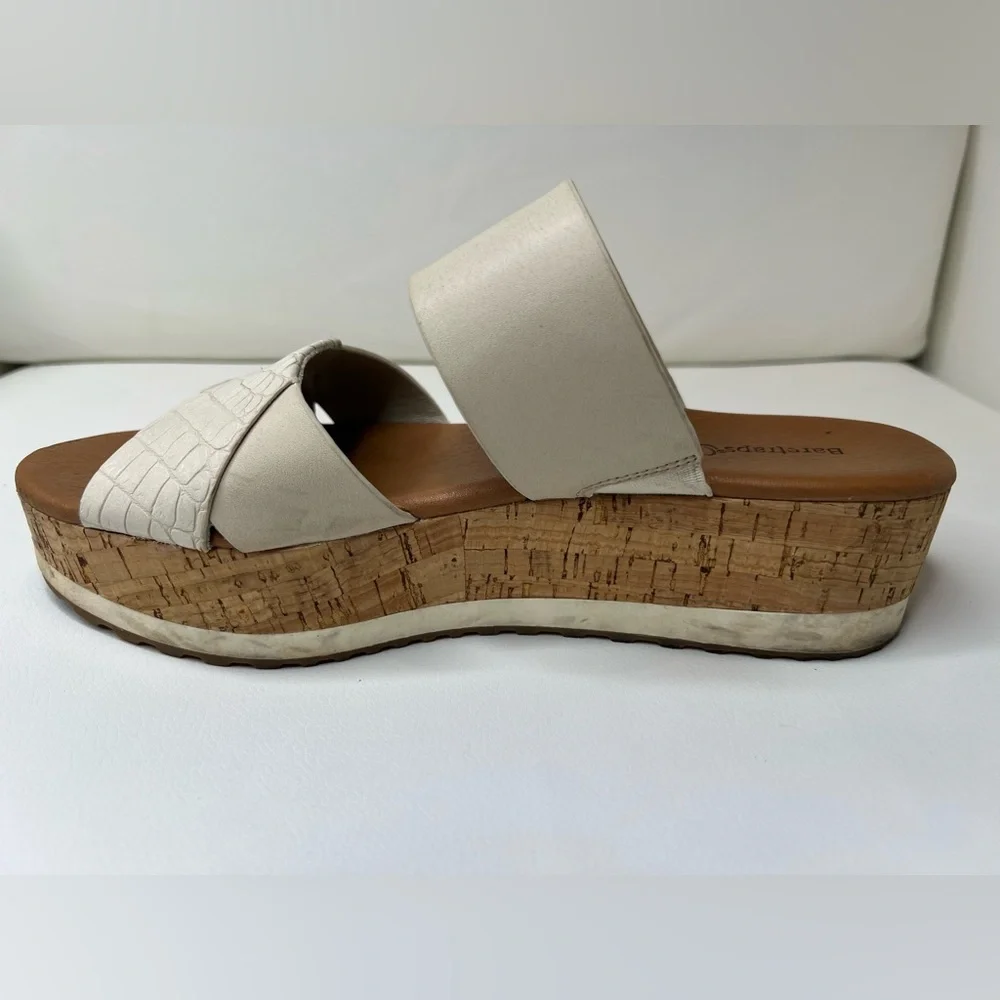 BareTraps Platform Slide Sandals size 9 beige white tan cork summer beach